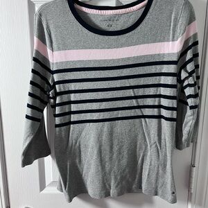 Tommy Hilfiger Gray Top with Pink and Navy Stripes